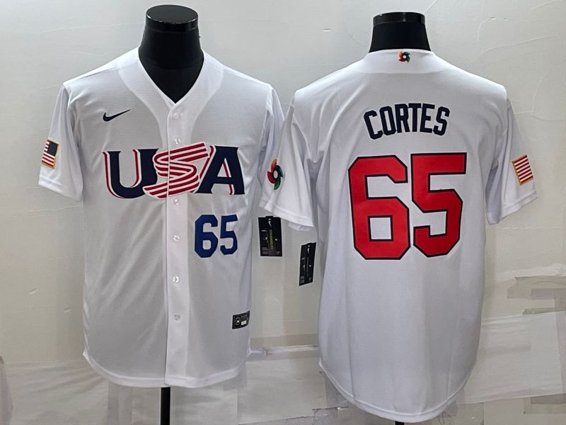 Men 2023 World Cub USA 65 Cortes White Nike MLB Jersey1